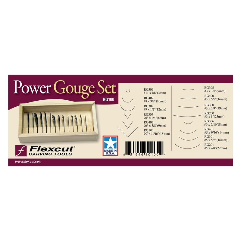 Flexcut Carving Tools | Power Gouge Set of 14 | 1095 High Carbon Steel Blades | RG100 | Carving Kit Made in the U.S.A - Image 2